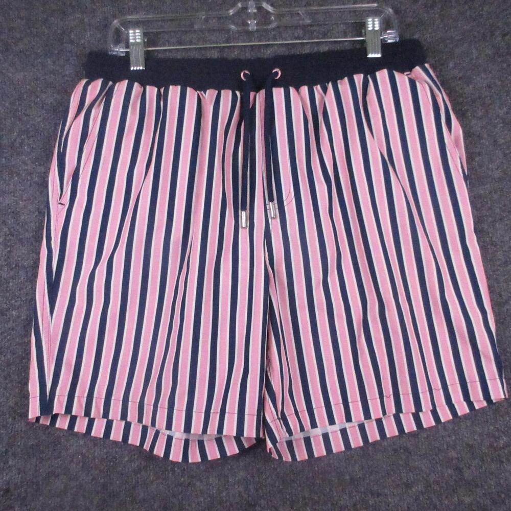 Stone Rose Swim Shorts Mens Medium Pink Navy Stripe Trunks Drawstring Lined